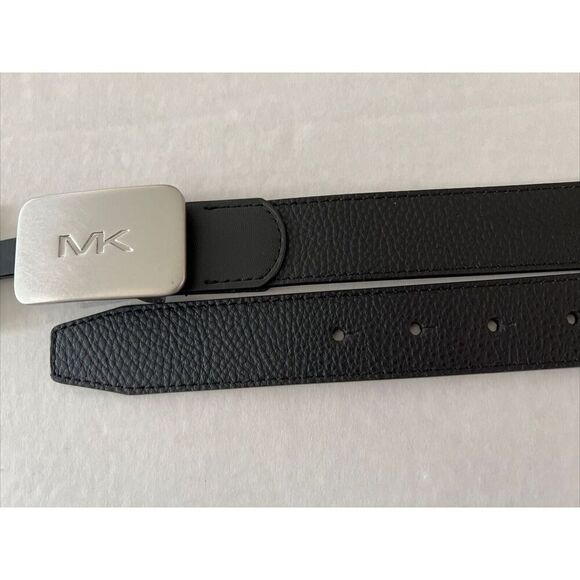 Michael Kors 86S3SBLY7U Men Sz 30 Black MK Silver 31mm Fast MK Plaque Belt - Picture 3 of 5